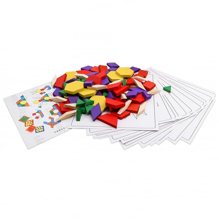 Joc educativ, Tangram din lemn, Joc asiatic cu 250 piese geometrice multicolore [1]