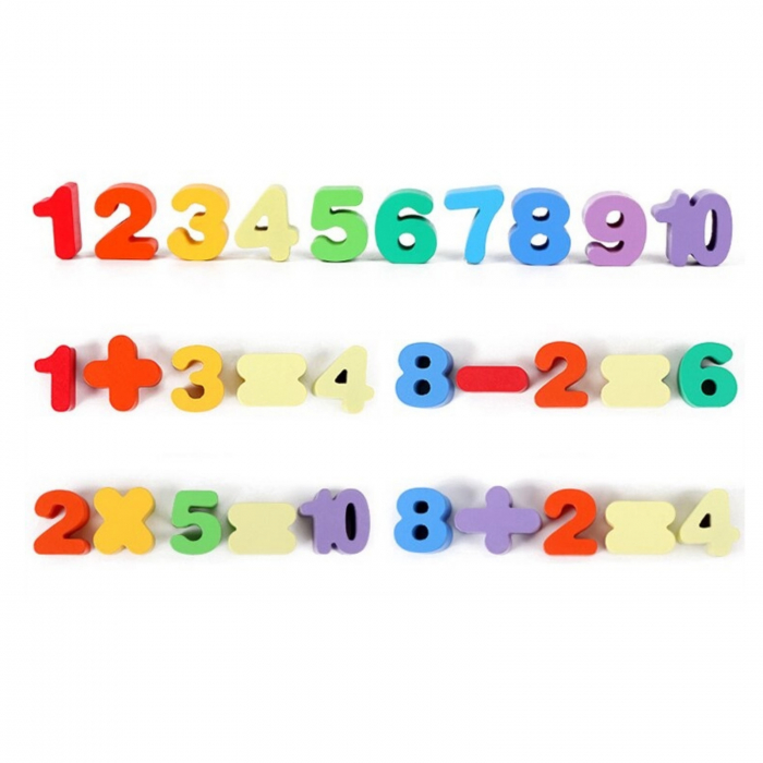 Joc lemn 6 in 1 cu cifre, forme geometrice, logaritmic cu stivuire piese, pescuit magnetic, indemanare si sortare, multicolor [8]