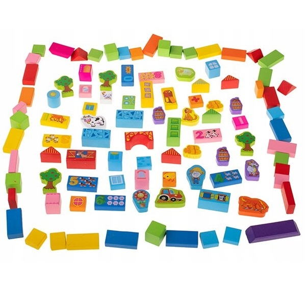 Set cuburi din lemn pentru construit, 100 piese, Ferma animalelor [4]