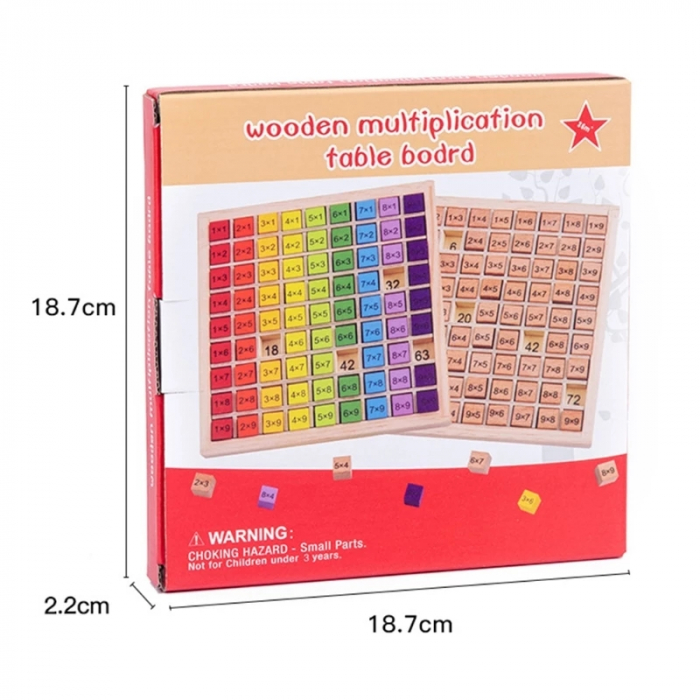 Joc educativ din lemn 3D Tabla Inmultirii Montessori, 18x18 cm, multicolor [5]