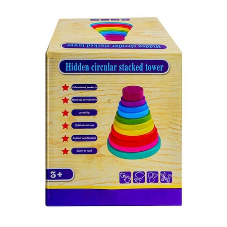 Joc educativ 2 in 1 Piramida cu cercuri din lemn si Tangram [2]