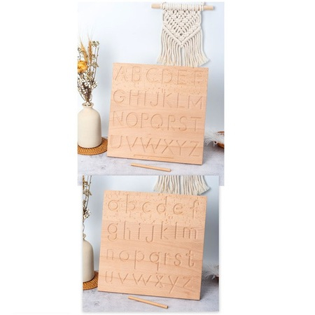 Jucarie educativa Montessori Placa dubla Trasare Litere, lemn natur [3]