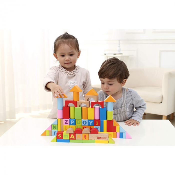 Cuburi constructie lemn litere cifre, 80 piese [3]