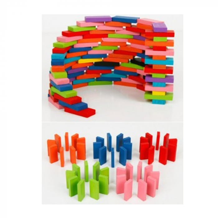 Joc din lemn, Domino cu piese colorate, 600 piese [7]