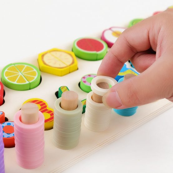 Jucarie educativa Montessori din lemn cu numere, operatiuni si fructe magnetice, multicolor [2]