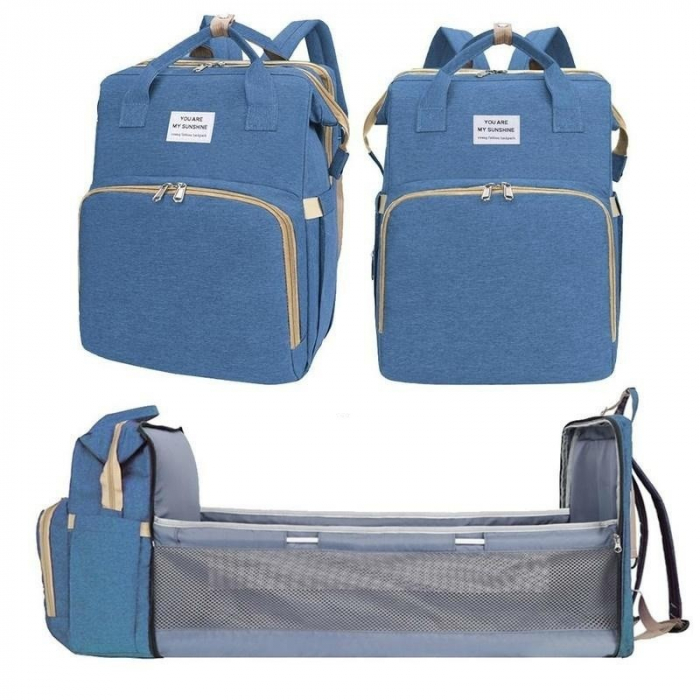 Rucsac Multifunctional pentru Mamici cu Patut Pliabil si Baza de Schimbat, 42 x 32 x 22 cm, Albastru Deschis [2]
