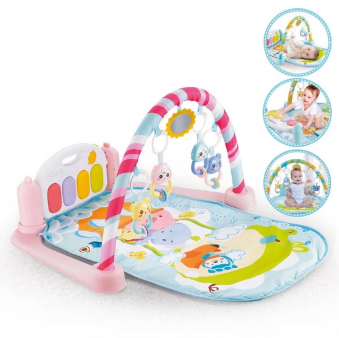 Saltea de joaca bebe cu pian, telecomanda si microfon - suport mp3, roz [4]