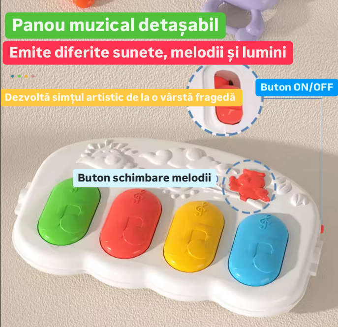 Saltea de joaca pentru bebelusi cu pian detasabil Jungla, muzica si lumini, galben [4]