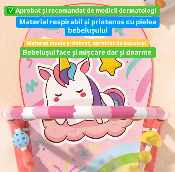 Saltea de joaca pentru bebelusi cu pian detasabil Unicorn, muzica si lumini, roz [4]