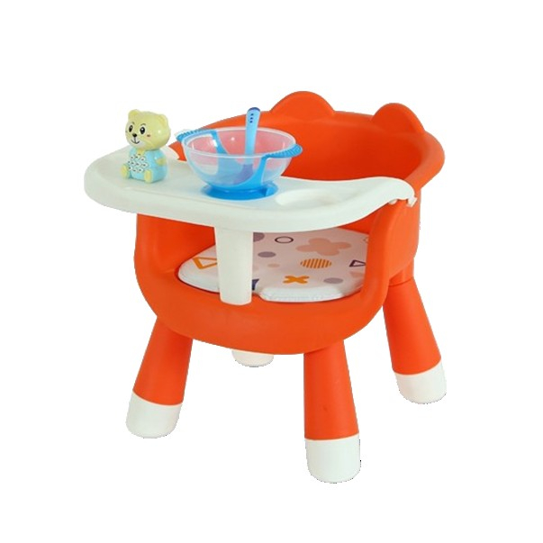 Scaun de Masa pentru Copii 2 in 1, Tavita Detasabila, Spatar Ergonomic, +6 Luni, Portocaliu [1]
