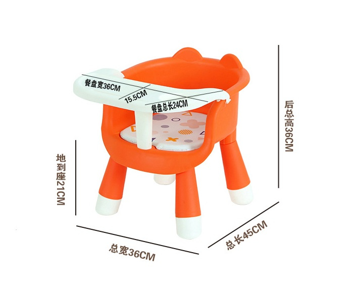 Scaun de Masa pentru Copii 2 in 1, Tavita Detasabila, Spatar Ergonomic, +6 Luni, Portocaliu [7]