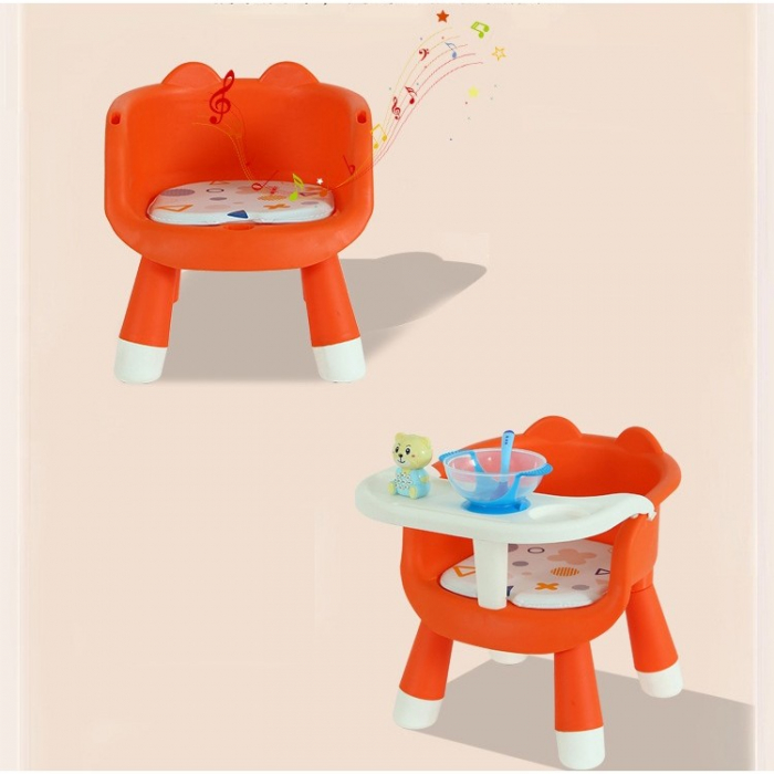 Scaun de Masa pentru Copii 2 in 1, Tavita Detasabila, Spatar Ergonomic, +6 Luni, Portocaliu [6]