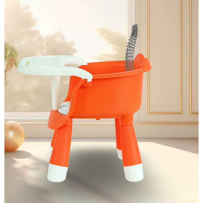 Scaun de Masa pentru Copii 2 in 1, Tavita Detasabila, Spatar Ergonomic, +6 Luni, Portocaliu [2]