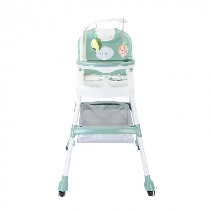Scaun de Masa pentru Copii Multifunctional Pliabil cu Roti, Cos de Depozitare, Centura de Siguranta, Suport de Agatat Jucarii, 110 x 60 x 70 cm, Verde [2]