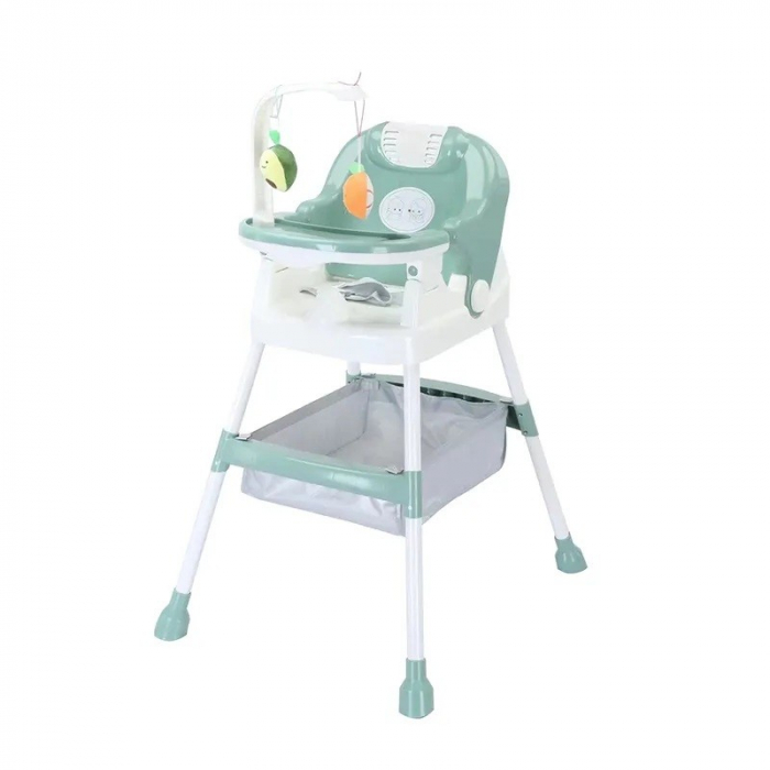 Scaun de Masa pentru Copii Multifunctional Pliabil cu Roti, Cos de Depozitare, Centura de Siguranta, Suport de Agatat Jucarii, 110 x 60 x 70 cm, Verde [1]