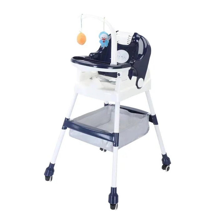 Scaun de Masa pentru Copii Multifunctional Pliabil cu Roti, Cos de Depozitare, Centura de Siguranta, Suport de Agatat Jucarii, 110 x 60 x 70 cm, Albastru [2]