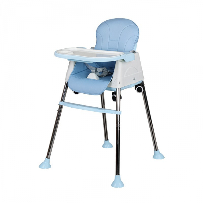 Scaun de Masa Pliabil 3 in 1 Multifunctional, Masuta si Husa Detasabile, Roti, Centura de Siguranta, Ajustare Inaltime, Albastru [1]