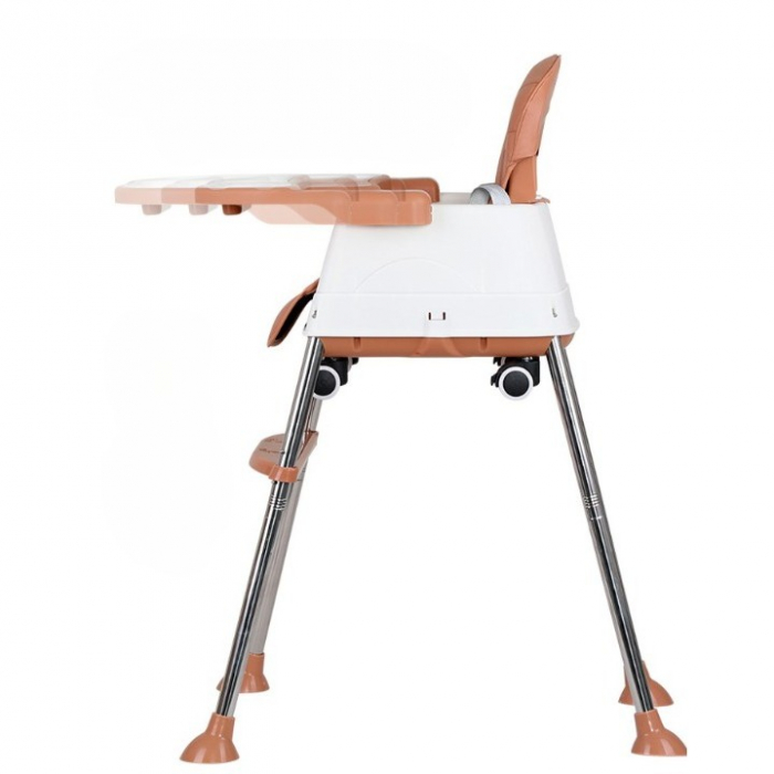 Scaun de Masa Pliabil 3 in 1 Multifunctional, Masuta si Husa Detasabile, Roti, Centura de Siguranta, Ajustare Inaltime, Maro [6]