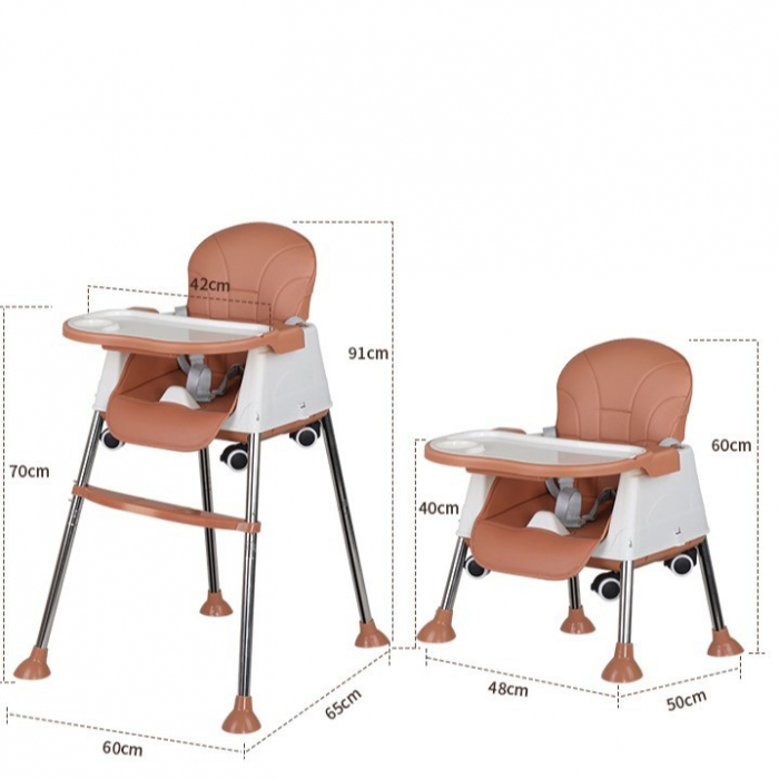 Scaun de Masa Pliabil 3 in 1 Multifunctional, Masuta si Husa Detasabile, Roti, Centura de Siguranta, Ajustare Inaltime, Maro [7]