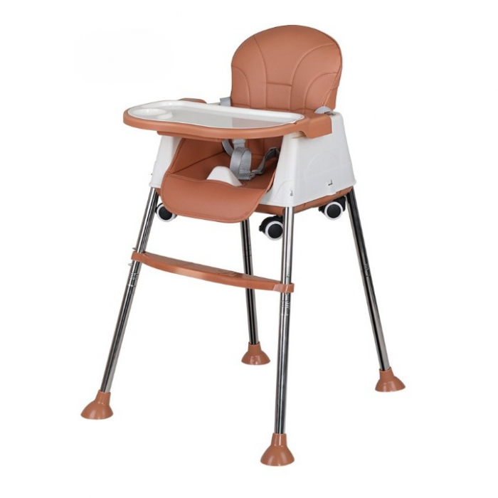 Scaun de Masa Pliabil 3 in 1 Multifunctional, Masuta si Husa Detasabile, Roti, Centura de Siguranta, Ajustare Inaltime, Maro [1]