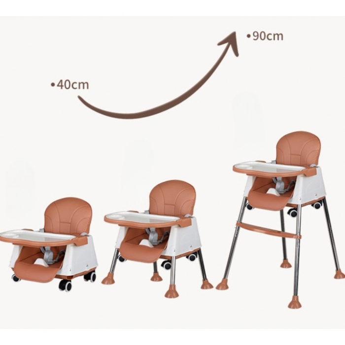 Scaun de Masa Pliabil 3 in 1 Multifunctional, Masuta si Husa Detasabile, Roti, Centura de Siguranta, Ajustare Inaltime, Maro [2]