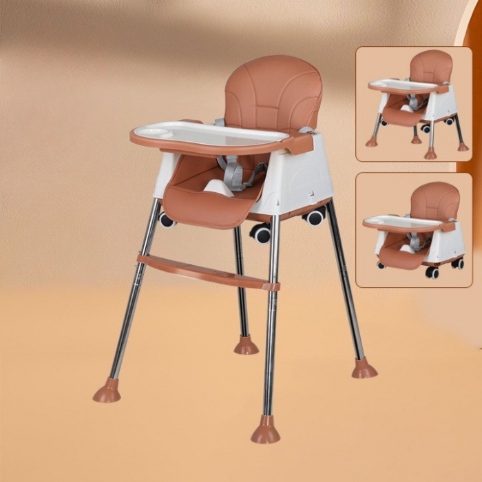 Scaun de Masa Pliabil 3 in 1 Multifunctional, Masuta si Husa Detasabile, Roti, Centura de Siguranta, Ajustare Inaltime, Maro [5]