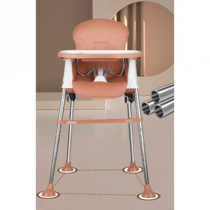 Scaun de Masa Pliabil 3 in 1 Multifunctional, Masuta si Husa Detasabile, Roti, Centura de Siguranta, Ajustare Inaltime, Maro [4]