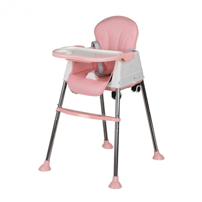 Scaun de Masa Pliabil 3 in 1 Multifunctional, Masuta si Husa Detasabile, Roti, Centura de Siguranta, Ajustare Inaltime, Roz [1]