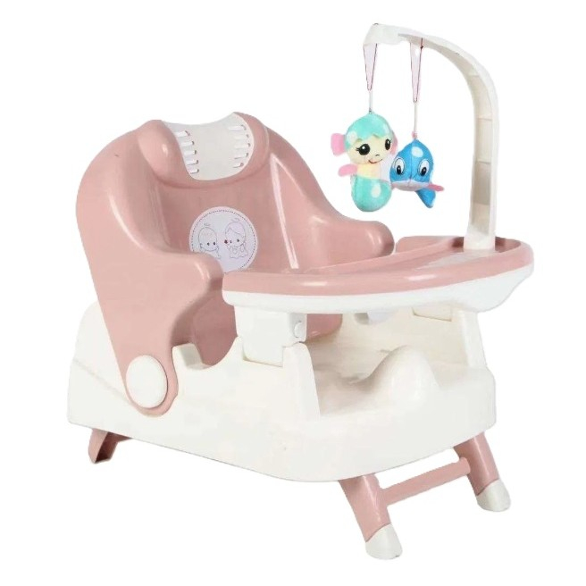 Scaun pentru Copii si Bebelusi 2 in 1, Servit Masa si pentru Baie, Pliabil, Portabil, din Plastic, Spatar Reglabil, 58 x 39 x 45 cm, Roz [1]