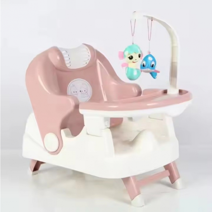Scaun pentru Copii si Bebelusi 2 in 1, Servit Masa si pentru Baie, Pliabil, Portabil, din Plastic, Spatar Reglabil, 58 x 39 x 45 cm, Roz [6]