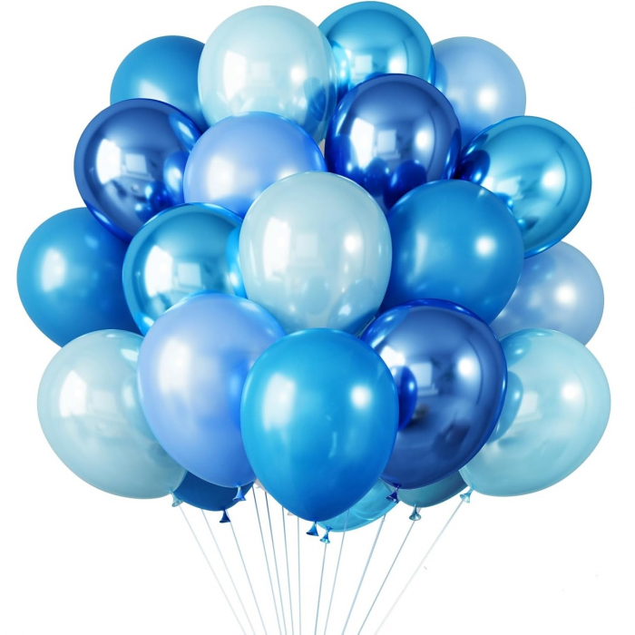 Set 10 Baloane din Latex Chrome,  Model Party, 23 cm, Diferite Nuante Albastru, 2.2 g [5]