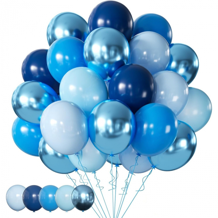 Set 10 Baloane din Latex Chrome,  Model Party, 23 cm, Diferite Nuante Albastru, 2.2 g [1]