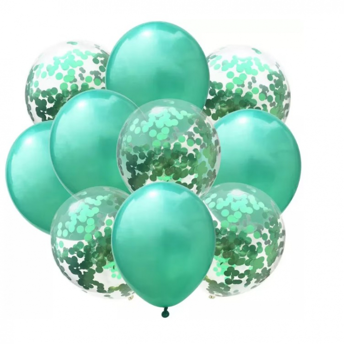 Set 10 Baloane din Latex, Model Party Confetti, 5 x Confetti, 5 x Turcoaz, 25 cm, 2.2g [2]