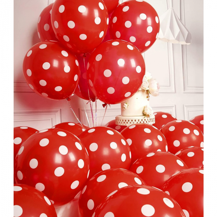 Set 10 Baloane din Latex,  Model Party cu Buline, 30 cm, Alb si Rosu, 2.8 g [3]