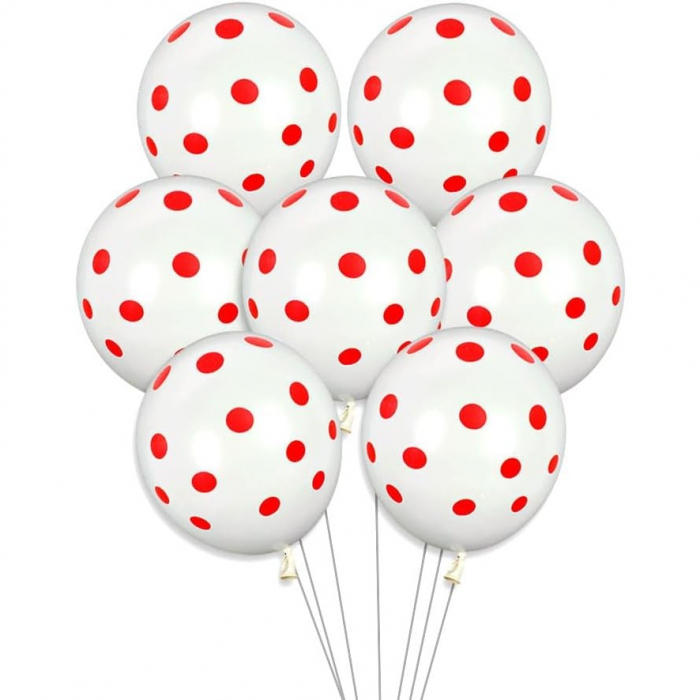 Set 10 Baloane din Latex,  Model Party cu Buline, 30 cm, Alb si Rosu, 2.8 g [4]