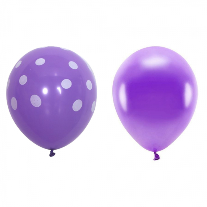Set 10 Baloane din Latex,  Model Party cu Buline si Simple, 30 cm, Mov, 2.8 g [2]