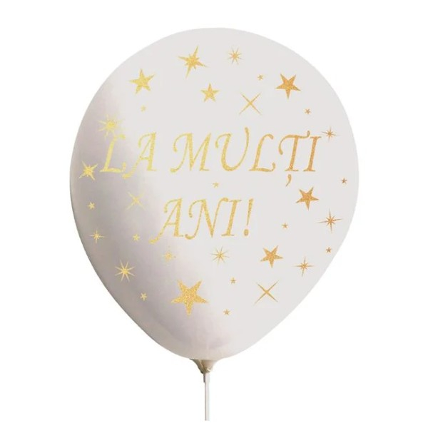 Set 10 Baloane din Latex,  Model Party, La Multi Ani, 23 cm, 2.2 g, Alb [1]