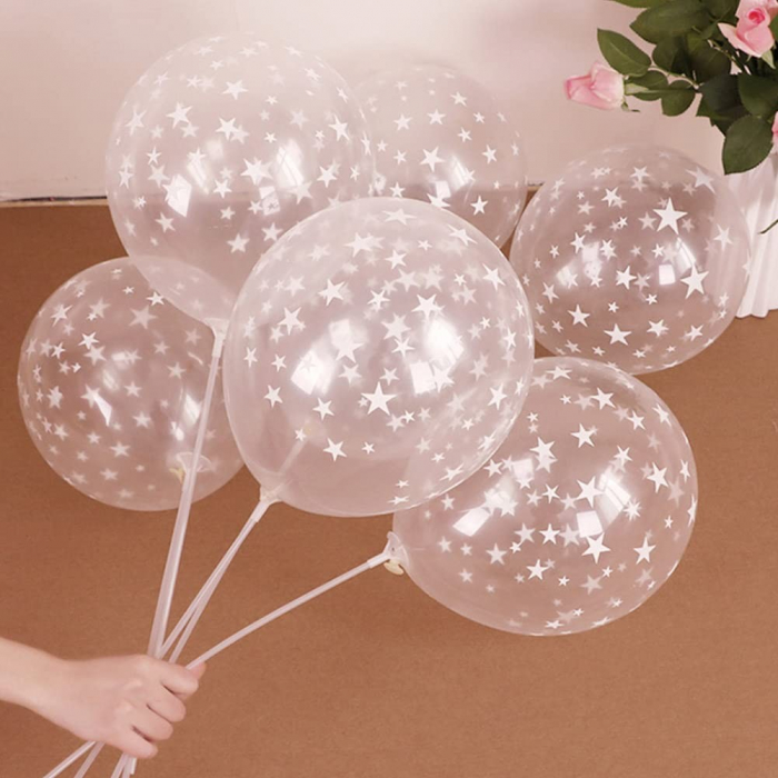 Set 10 Baloane din Latex Transparente, Model Party, 30 cm, Stelute Albe, 2.8 g [3]