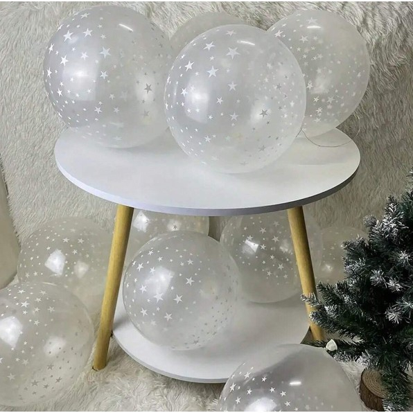 Set 10 Baloane din Latex Transparente, Model Party, 30 cm, Stelute Albe, 2.8 g [7]