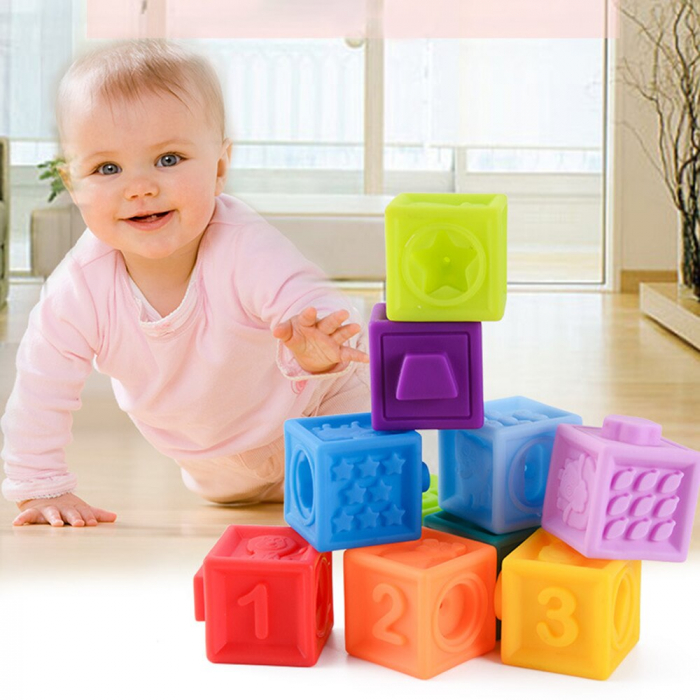 Set 10 cuburi moi de construit pentru bebelusi Soft Blocks, multicolor [7]