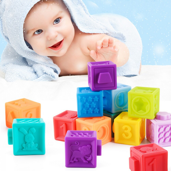 Set 10 cuburi moi de construit pentru bebelusi Soft Blocks, multicolor [4]