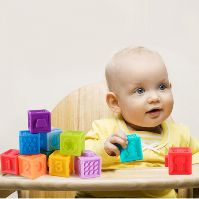 Set 10 cuburi moi de construit pentru bebelusi Soft Blocks, multicolor [2]