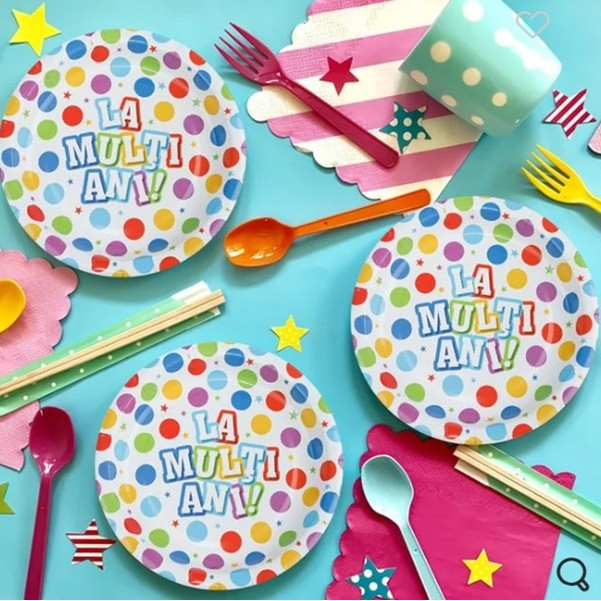 Set 10 Farfurii Unica Folosinta,  Imprimeu La Multi Ani, din Carton, Diametru 17 cm, Multicolor [2]