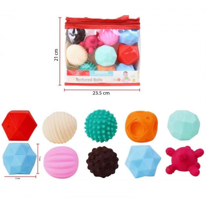 Set 10 mingi senzoriale texturate pentru bebelusi Early Education, multicolor [5]