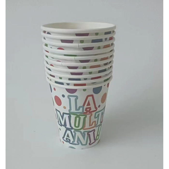 Set 10 Pahare, Imprimeu La Multi Ani, din Carton, 250 ml, 7 x 8.5 x 5 cm, Multicolor [2]