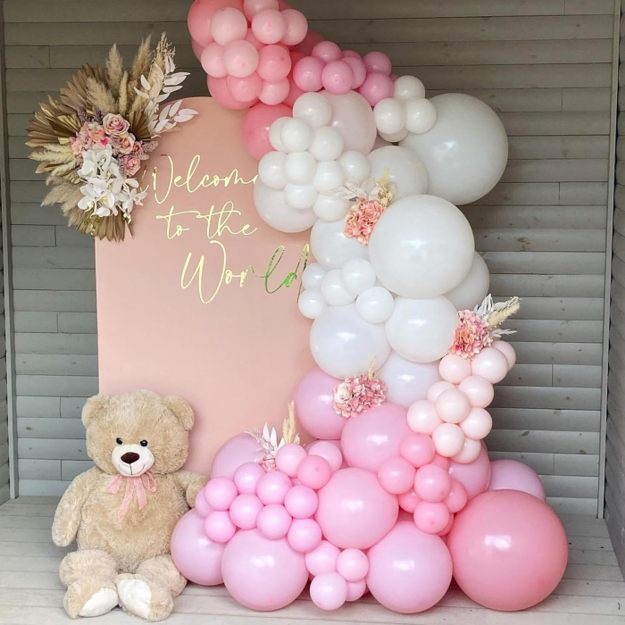Set 16 Baloane din Latex Metalizate,  Model Party, 30 cm, Alb, Roz, Roz Chrome, Transparent Confetti 2.8 g [4]