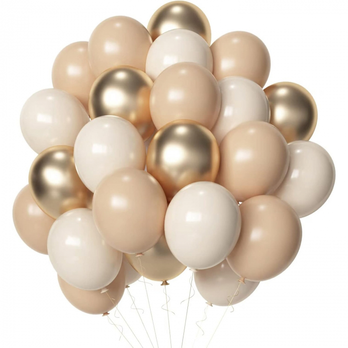 Set 16 Baloane din Latex Metalizate,  Model Party, 30 cm, Auriu, Bej Inchis si Deschis, 2.8 g [1]