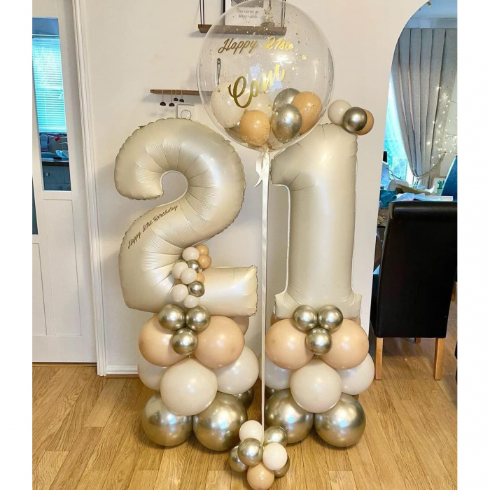 Set 16 Baloane din Latex Metalizate,  Model Party, 30 cm, Auriu, Bej Inchis si Deschis, 2.8 g [3]