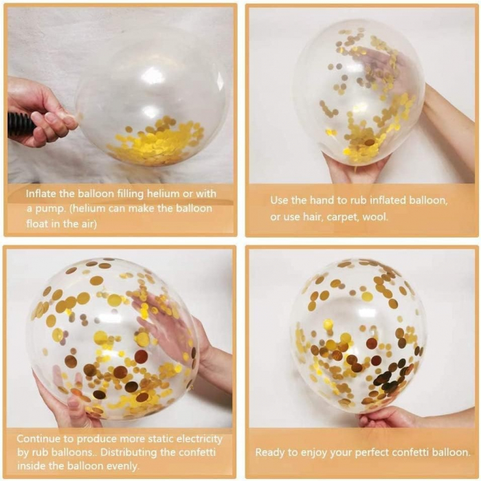 Set 16 Baloane din Latex,  Model Party, 30 cm, Alb, Auriu, Transparent Confetti, 2.8 g [3]