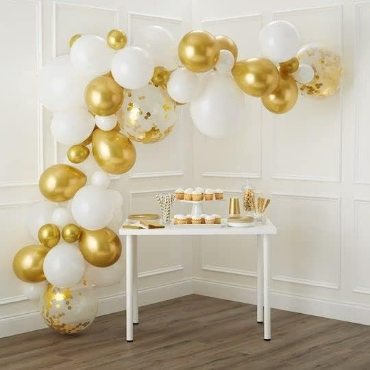 Set 16 Baloane din Latex,  Model Party, 30 cm, Alb, Auriu, Transparent Confetti, 2.8 g [5]